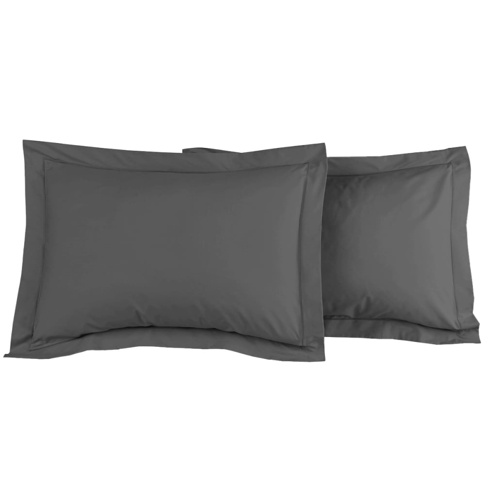 Llot de 2 taies d'oreiller en percale de coto anthracite 50x70 cm
