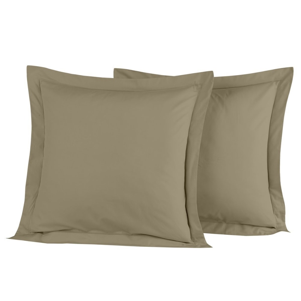 Lot de 2 taies d'oreiller en percale de coton taupe 65x65 cm