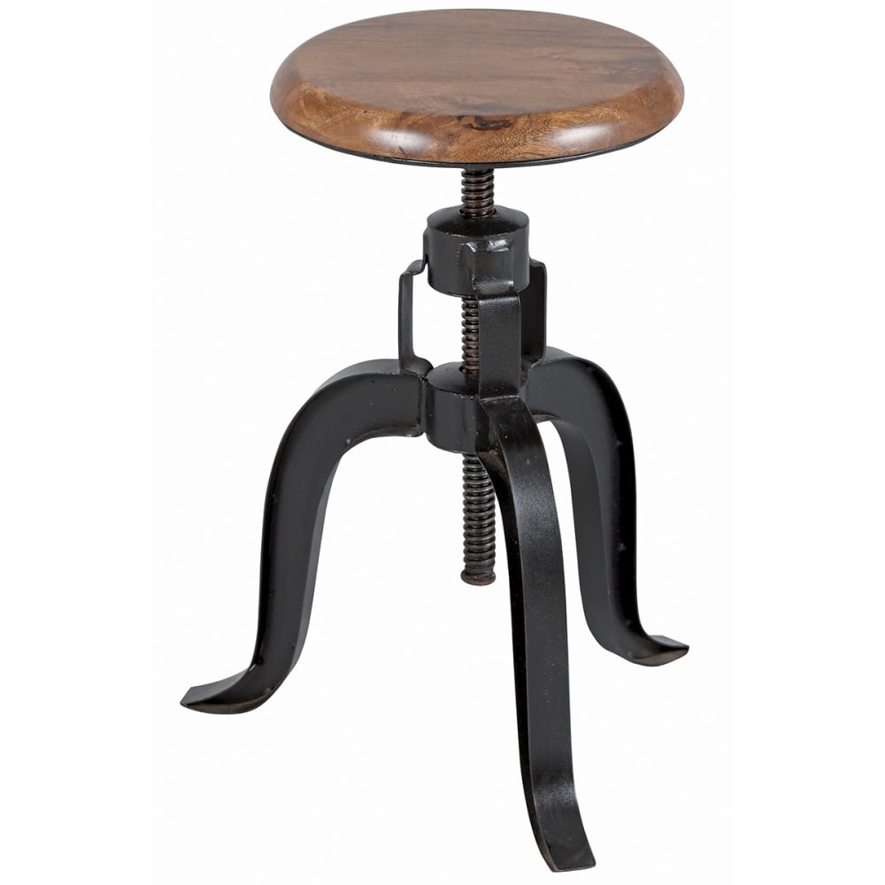 Tabouret réglable en bois massif et métal noir Tabouret réglable en bois massif et métal noir