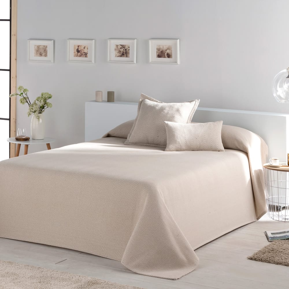 Couvre lit en coton beige 180x270