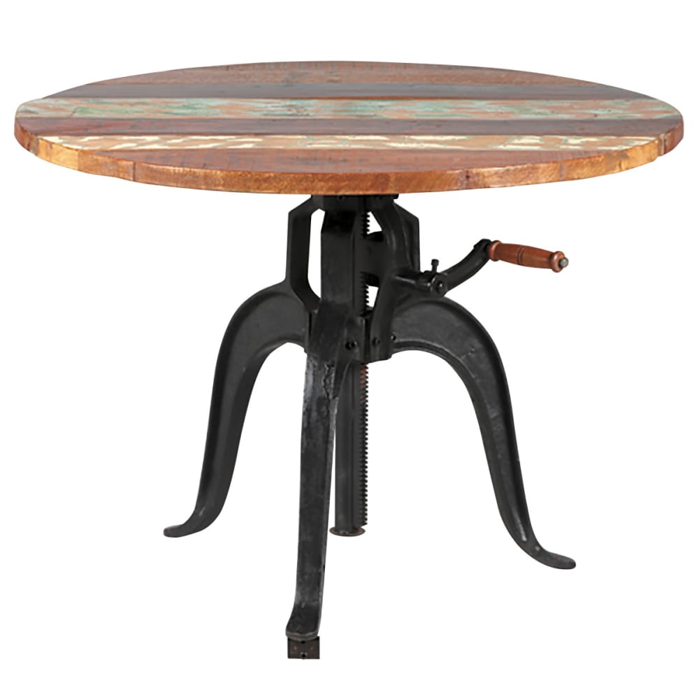Table à manger ronde en bois massif et fonte 4 personnes L90