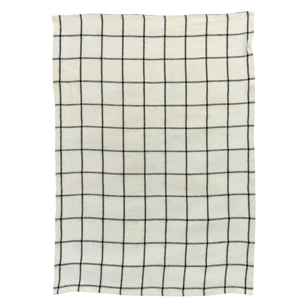 Torchon Carreaux  en lin ecru/noir 55 x 75 cm