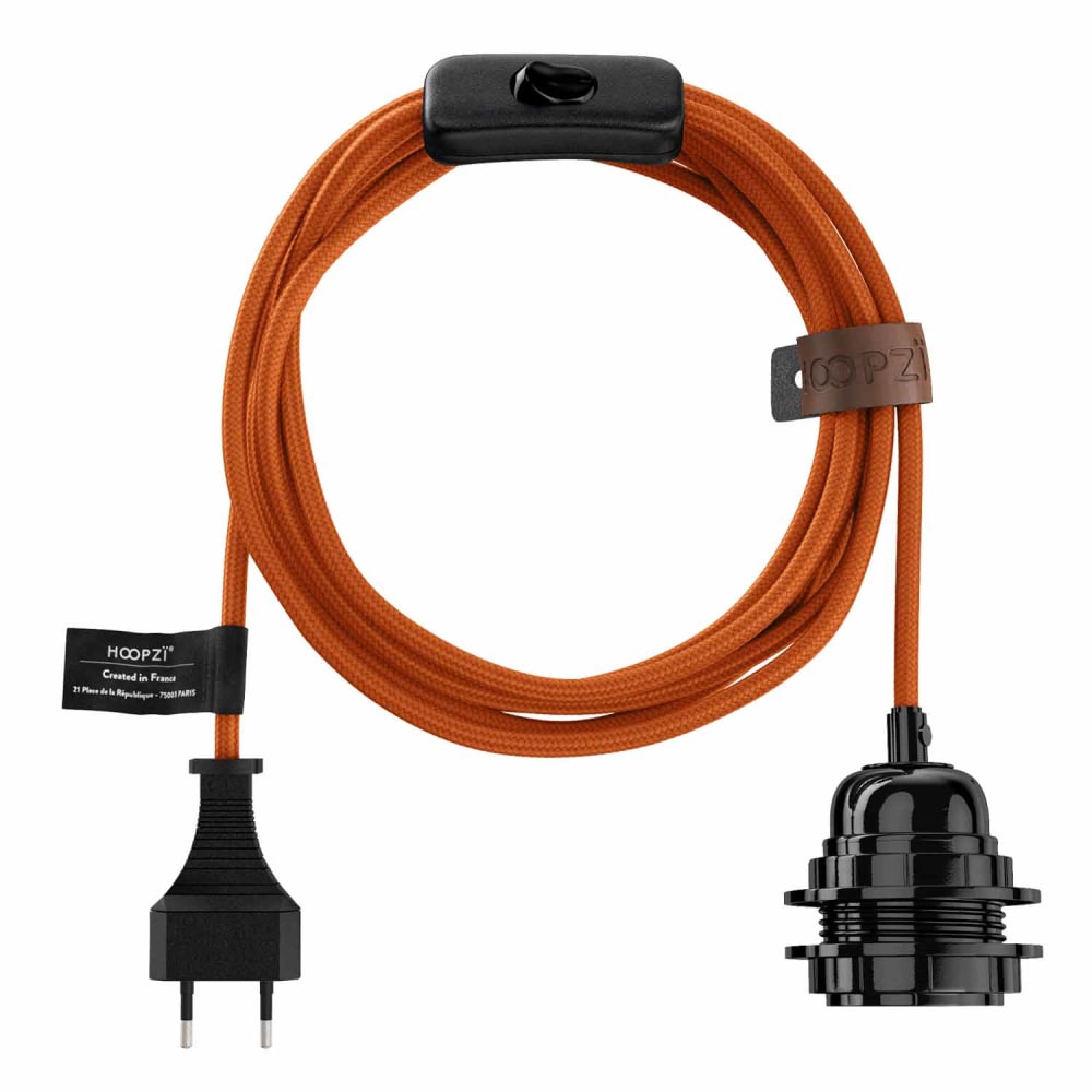 Fil électrique en tissu luminaire orange 4,5m