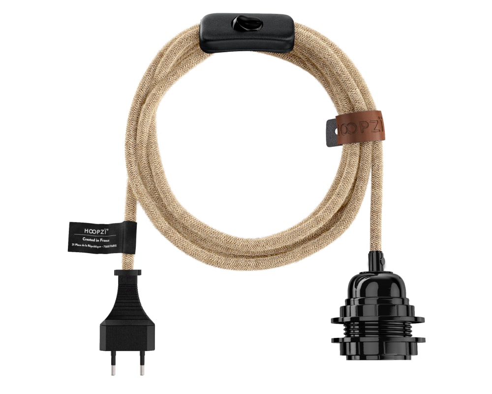 Hoopzi Lampe mit 4,5 m Baumwollkabel, beige style classic chic Öko-Tex Zertifikat - Stoff