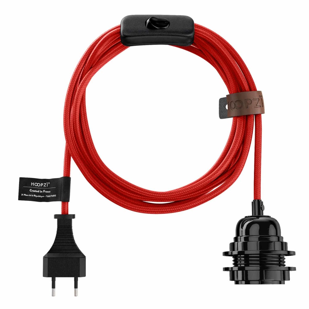 Fil électrique en tissu luminaire rouge 4,5m