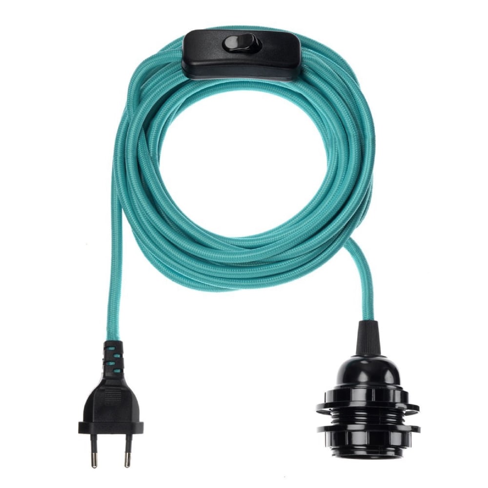 Fil électrique en tissu luminaire turquoise 4,5m