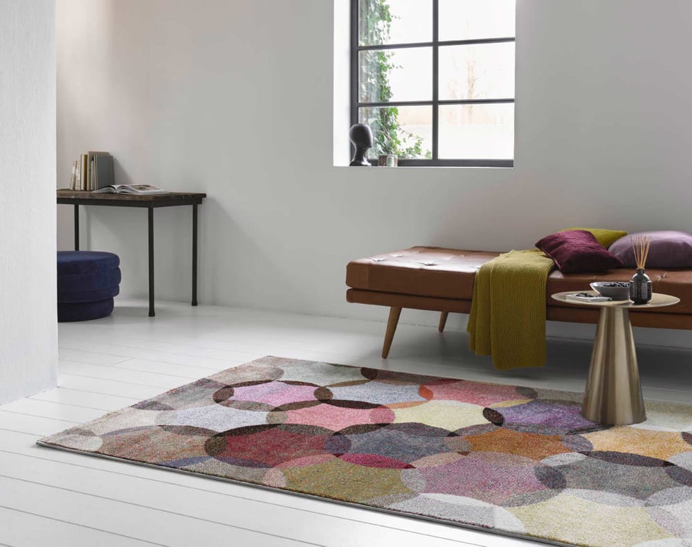 Tapis motif cercles vintage nuances vives pour salon, chambre 225x160