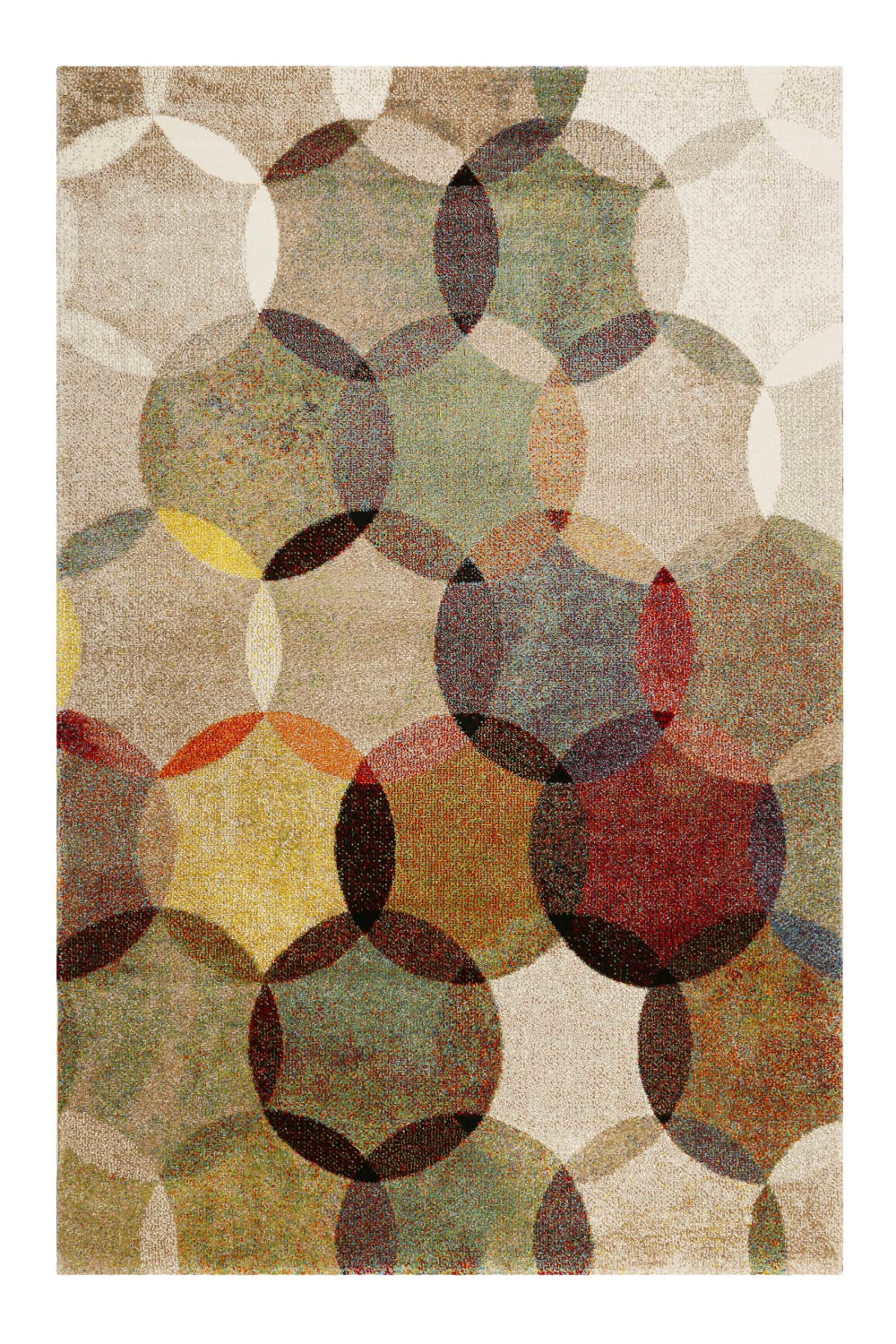 Alfombra de salón, motivo circular vintage en tonos cálidos 290x200