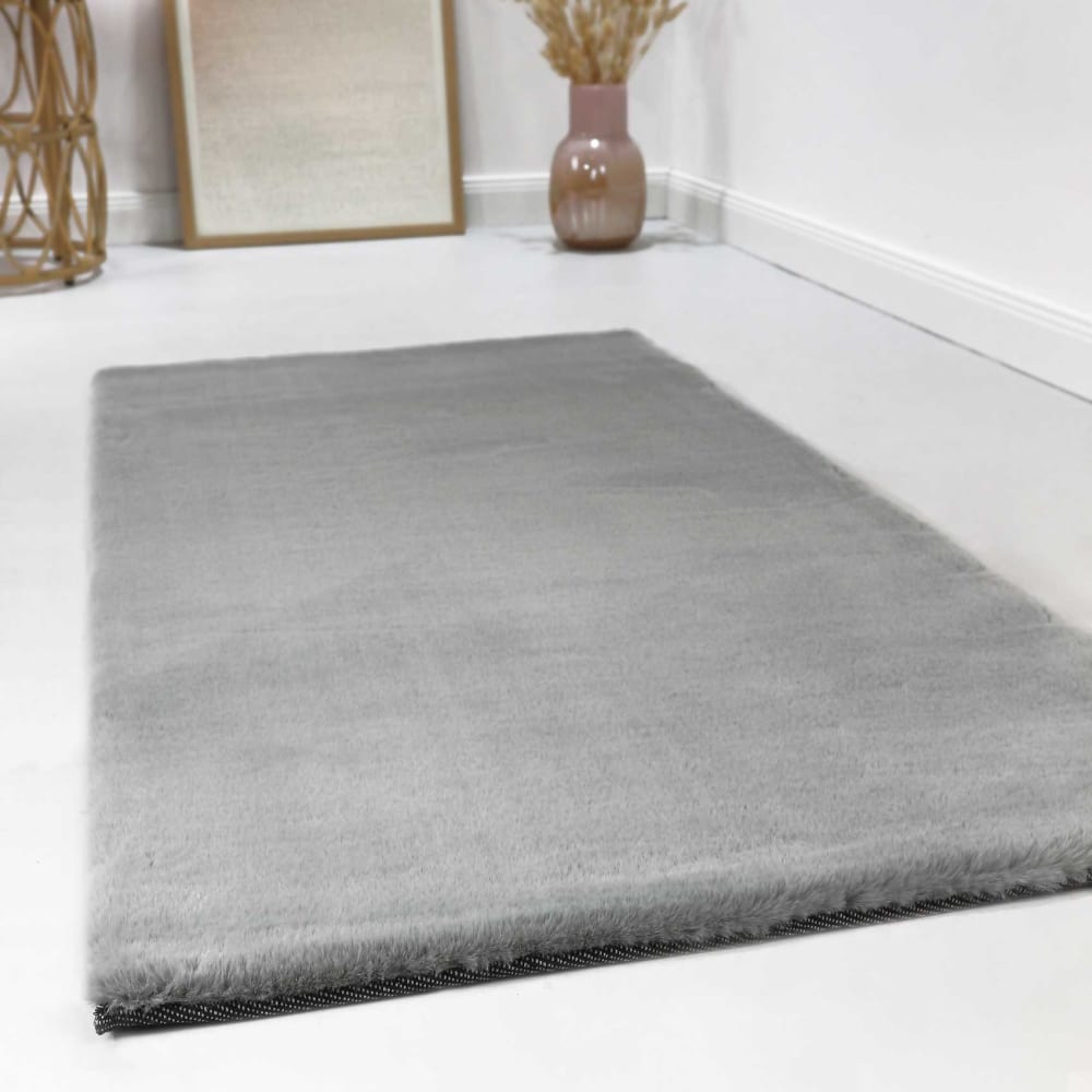 Tapis imitation fourrure lapin doux tufté gris salon, chambre 200x290