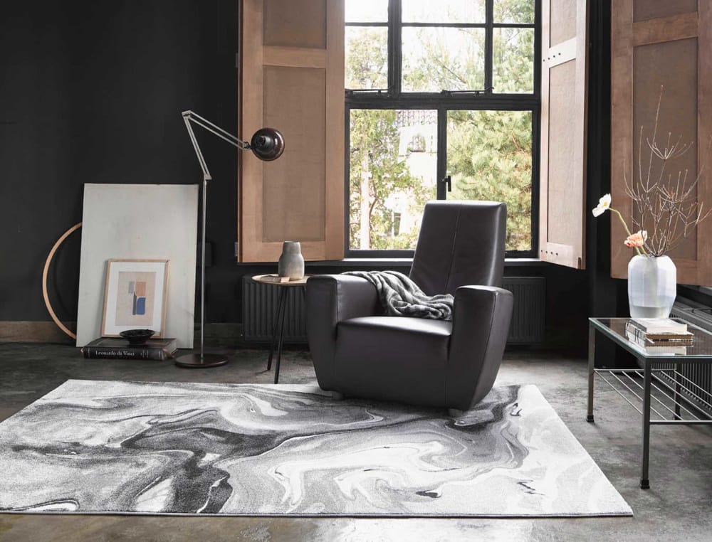 Tapis motif marbre nuances de gris pour salon, chambre 170x120