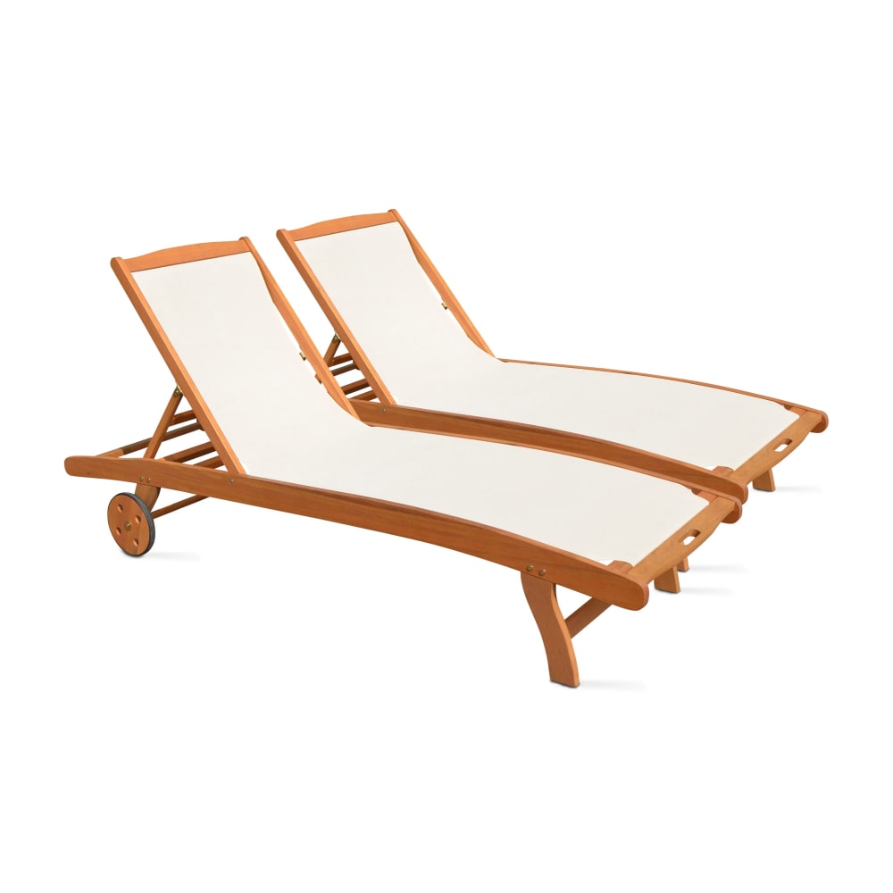 Lot de 2 bain de soleil en bois et textilène beige