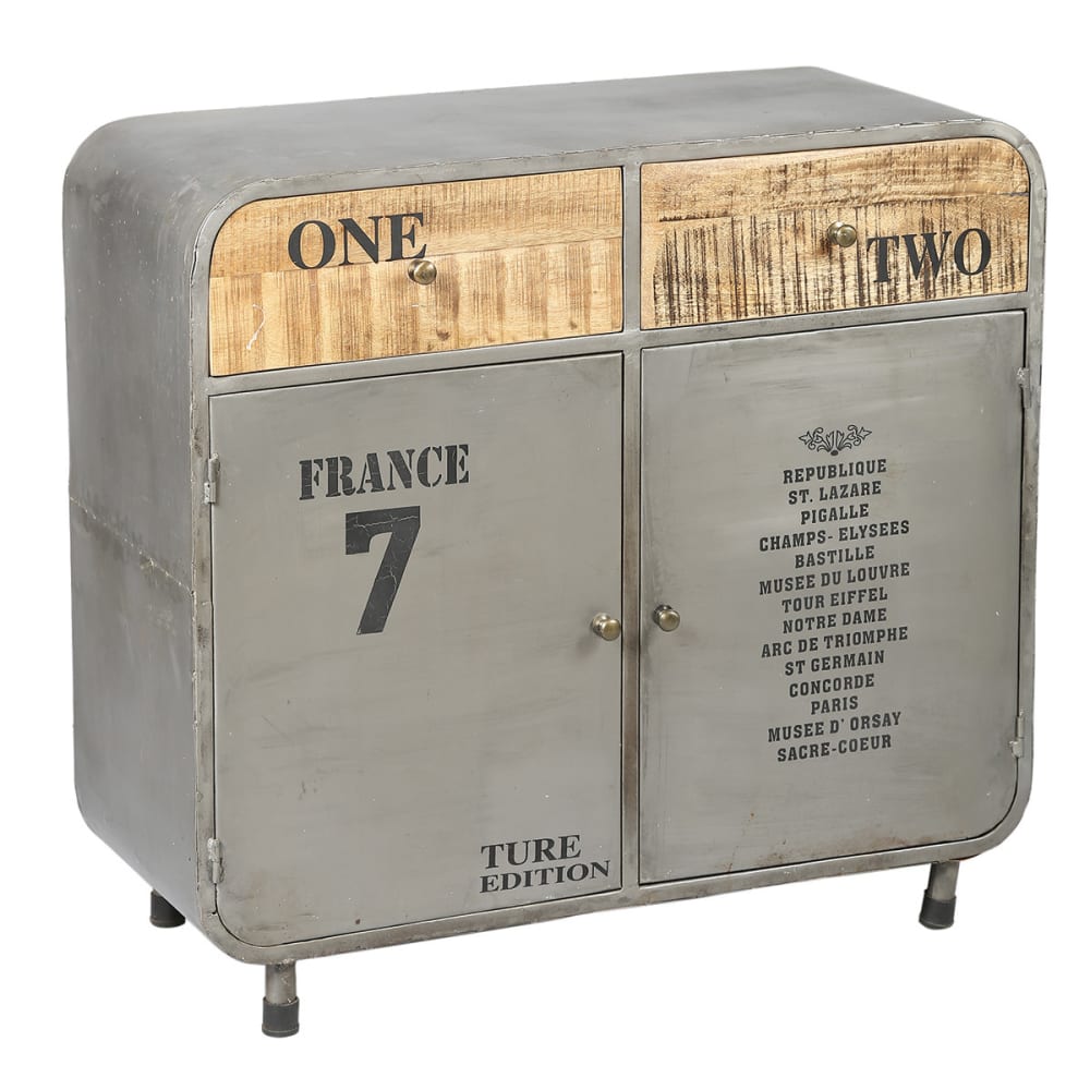 Buffet 2 portes en métal gris