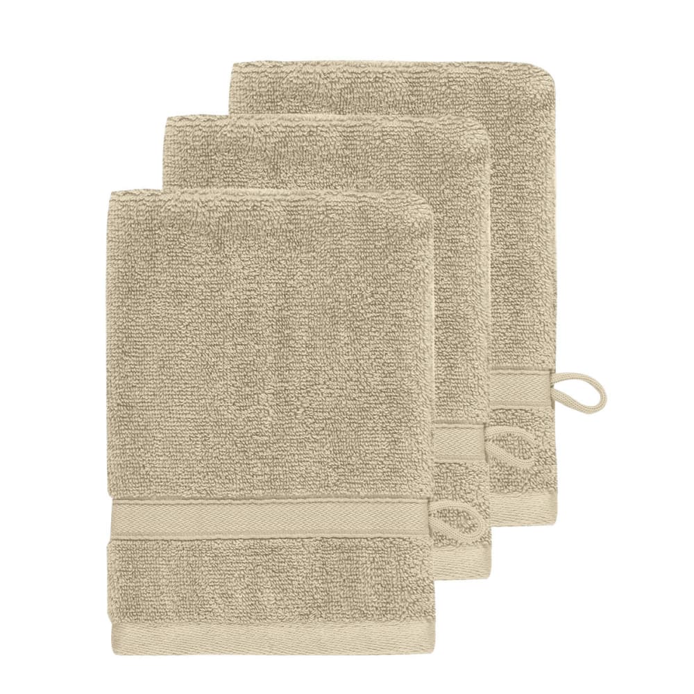Llot de 3 gants de toilette 600 g/m² sable 16x22 cm