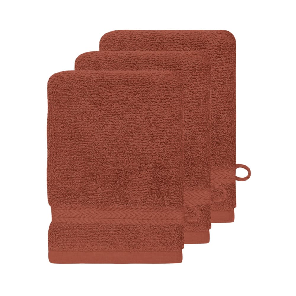 Lot de 3 gants de toilette 550 g/m²  terracota 16x22 cm