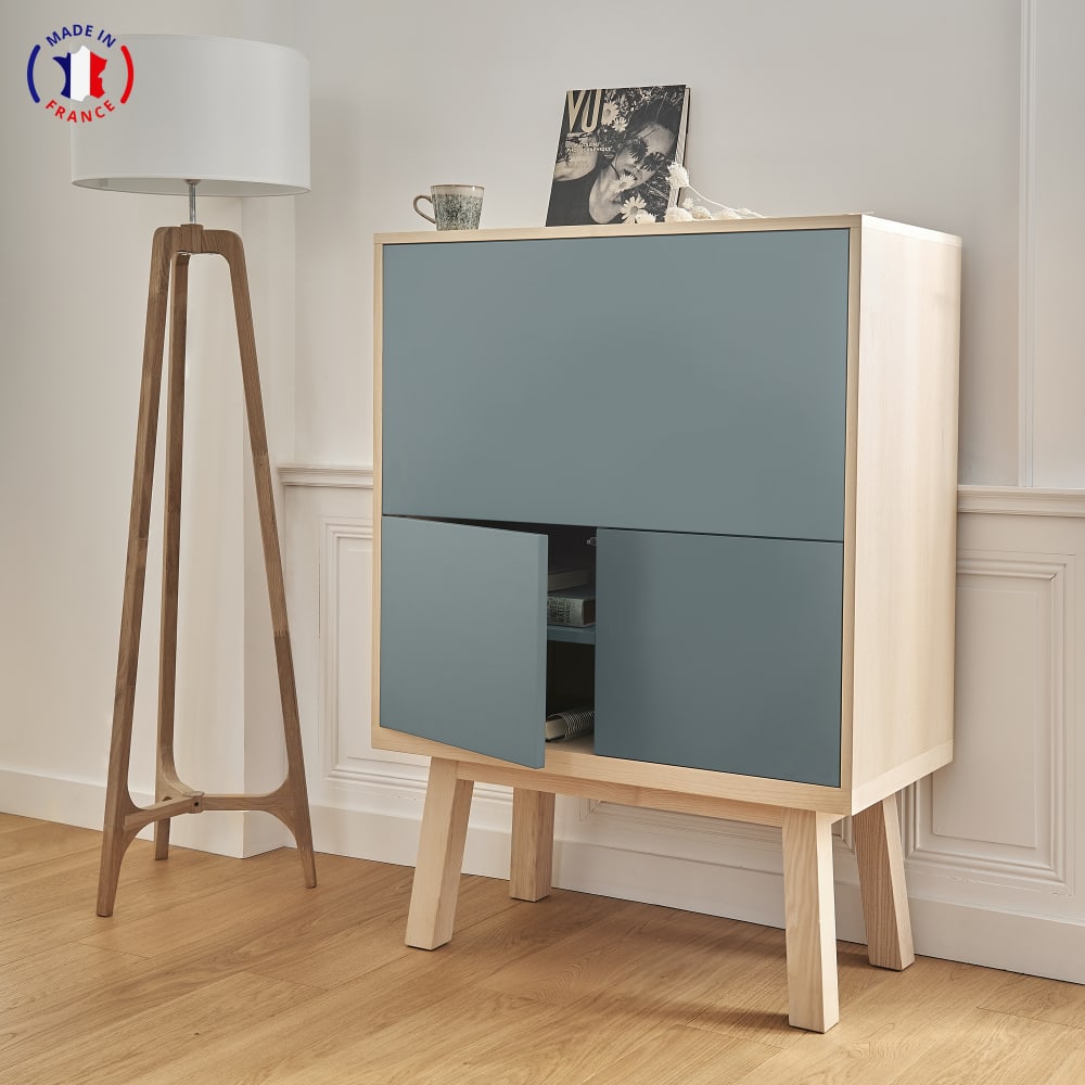 Bureau secrétaire avec rangement de 90 cm de large, en frêne