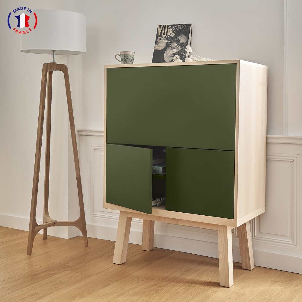 Bureau secrétaire avec rangement de 90 cm de large, en frêne