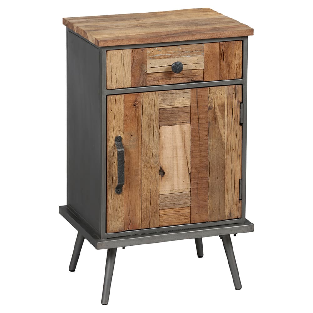 Altobuy LEONARD - Table de chevet en bois massif et métal gris style industriel - Acier