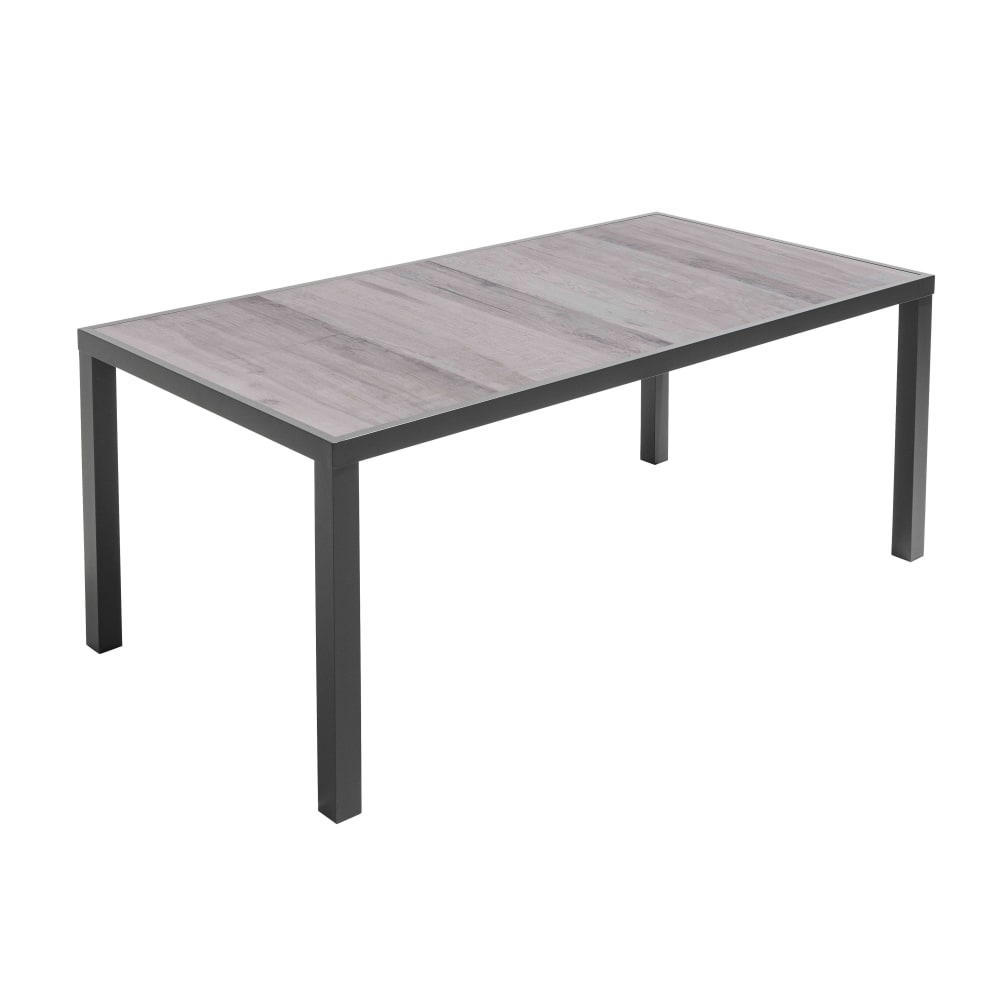 Table de jardin 8 places plateau céramique effet bois grisé