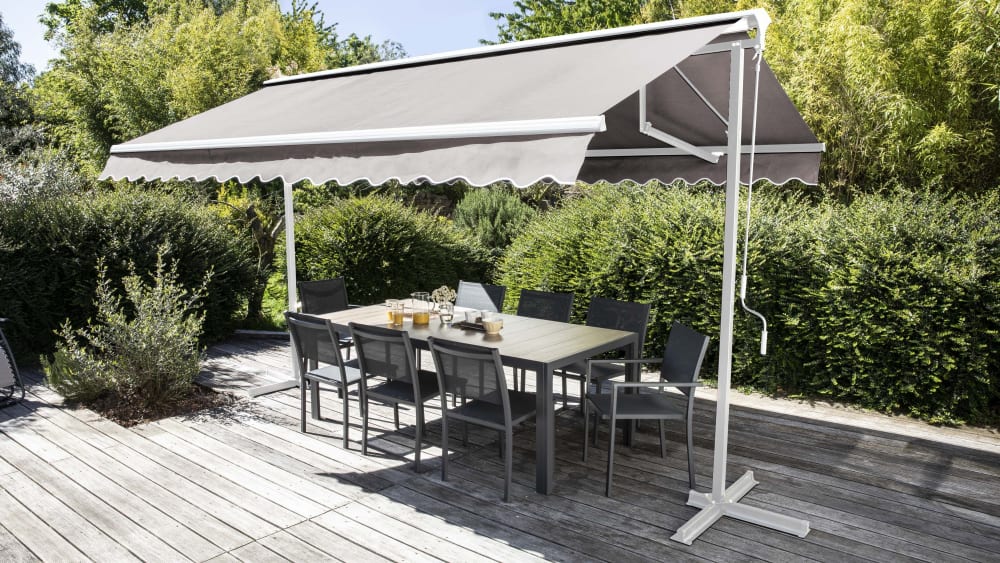 Store mobile électrique double pente 3 x 4m aluminium taupe - Maisons du Monde