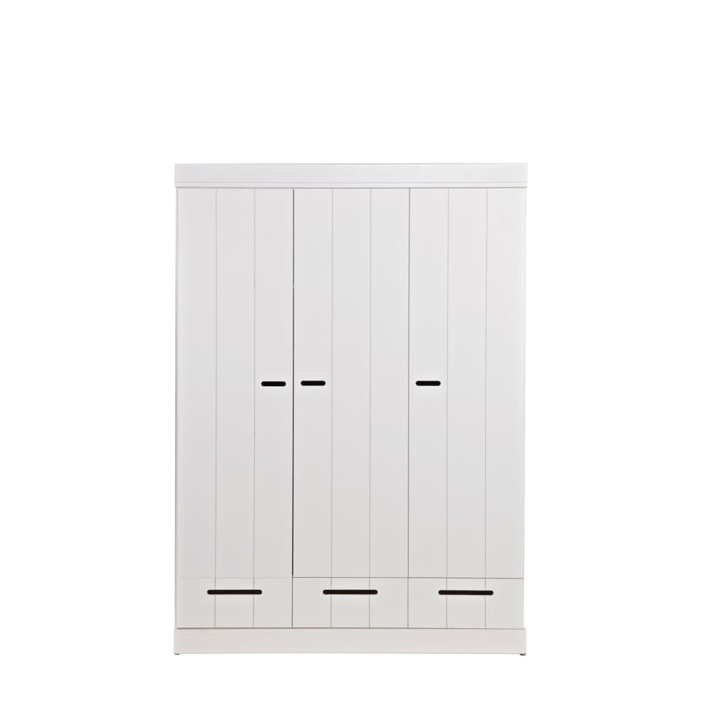 WOOOD Kleiderschrank mit 3 Türen und 3 Schubladen aus Holz, weiß style modern - Holz