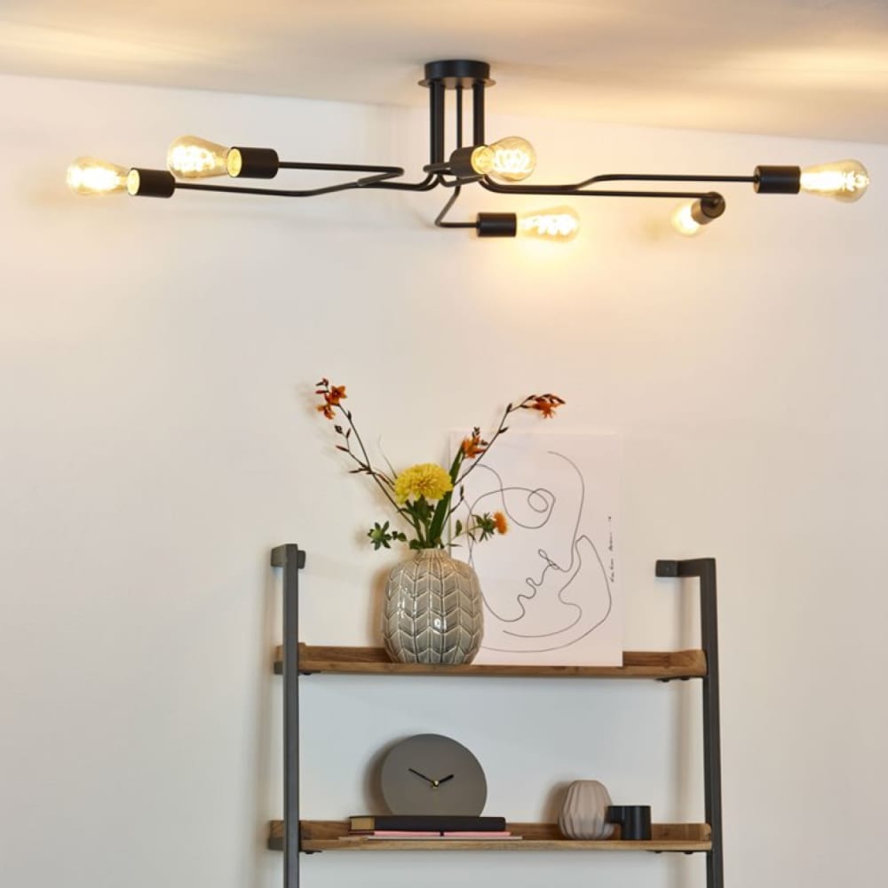 Plafonnier en métal noir 6 lumières L100cm - Maisons du Monde