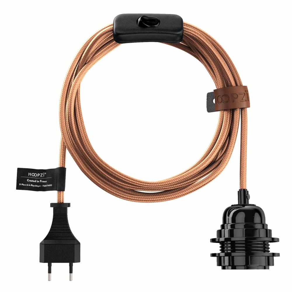 Fil électrique sectionnable en tissu luminaire cuivre 4,5m