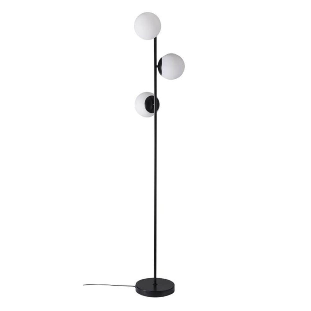 Nordlux Stehleuchte Schwarze und 3 elegante Opal Kugellampenschirme H150 style industrial Schwarz Metall
