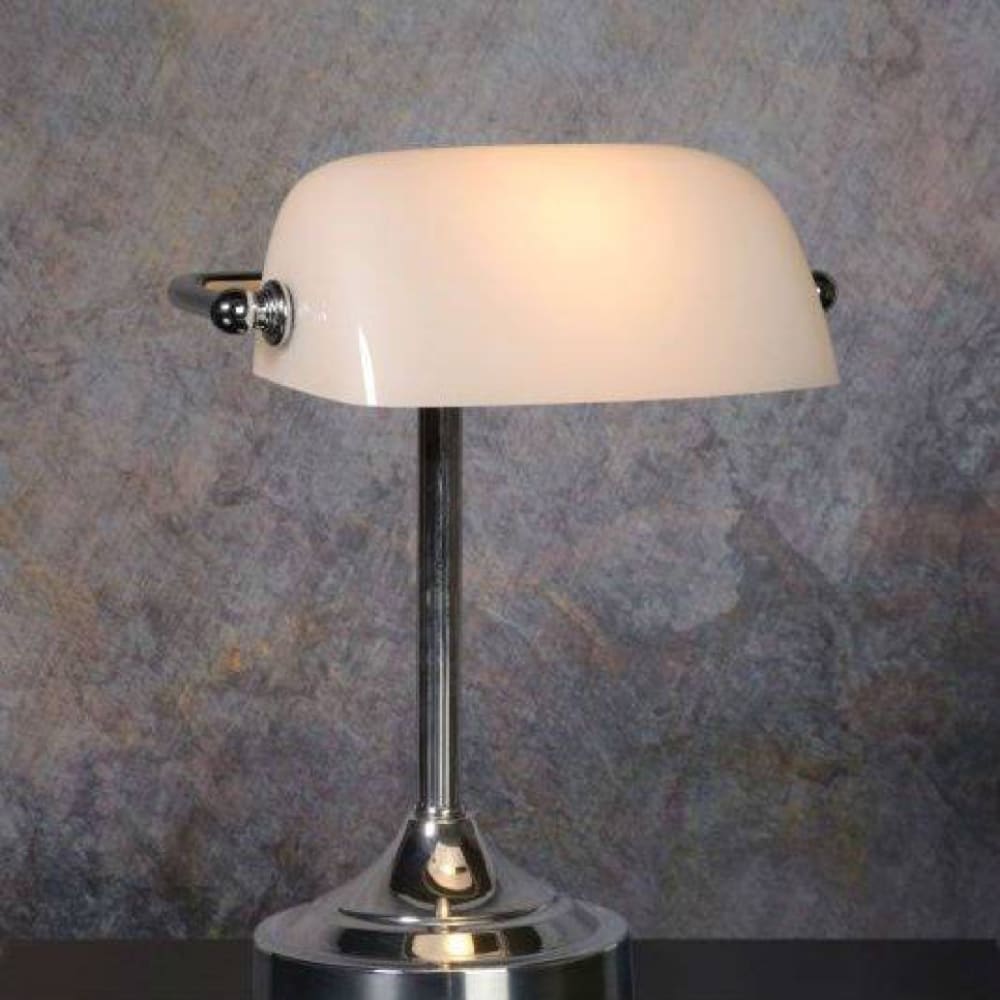 Lampe de bureau métal et verre blanc chrome H30cm - Maisons du Monde