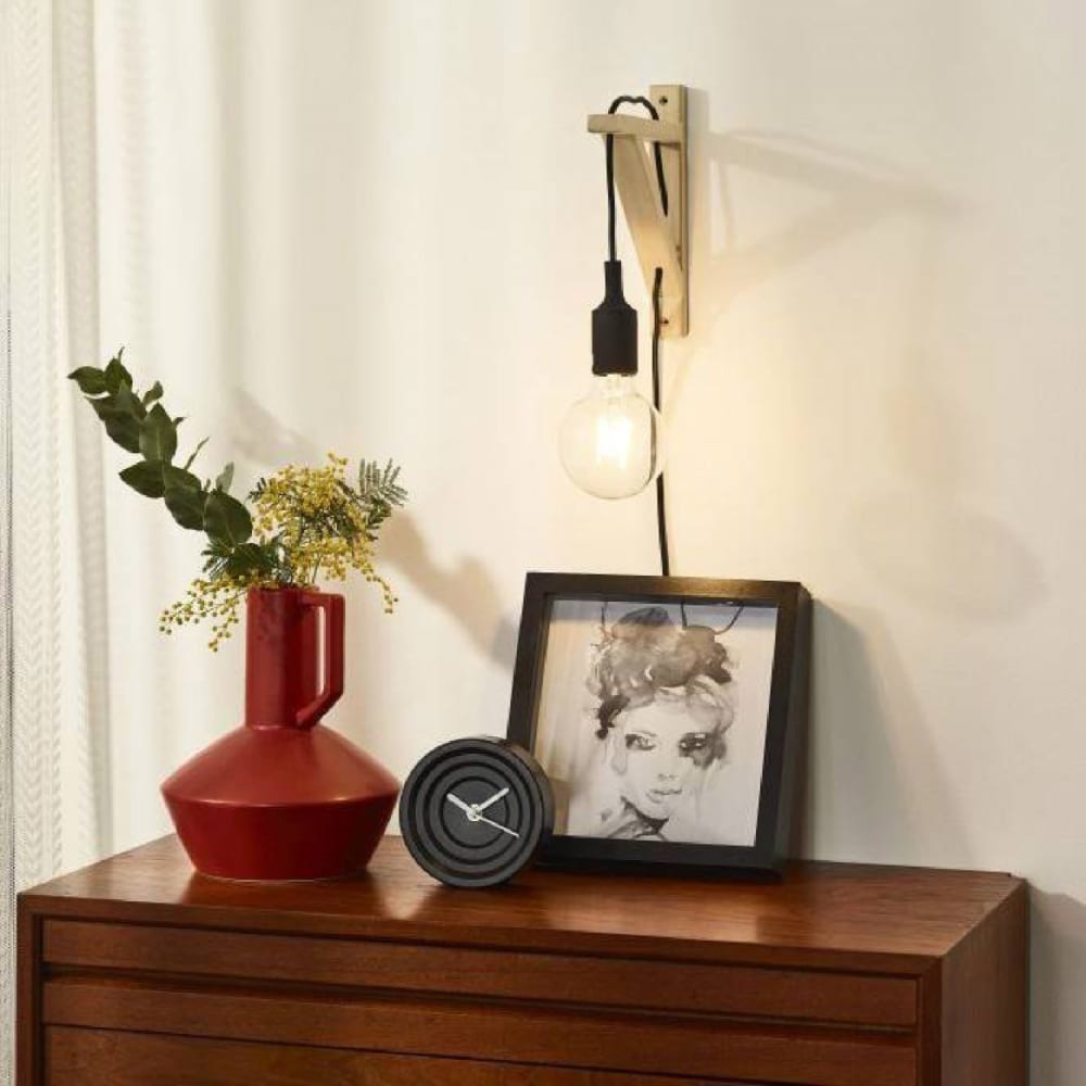 Aplique lámpara de pared con enchufe madera negro 22,5cm - Maisons du Monde