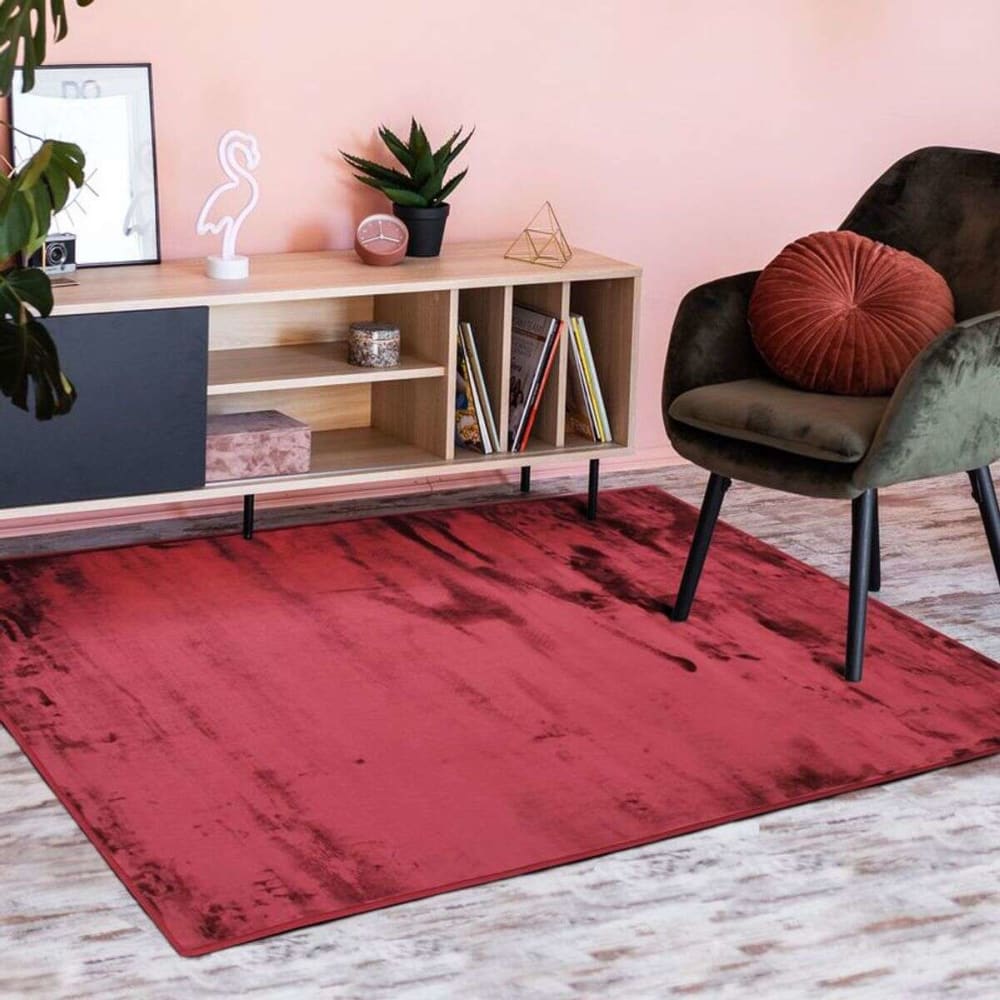 Tapis extra-doux effet velours rouge foncé 120x170 — vue 3