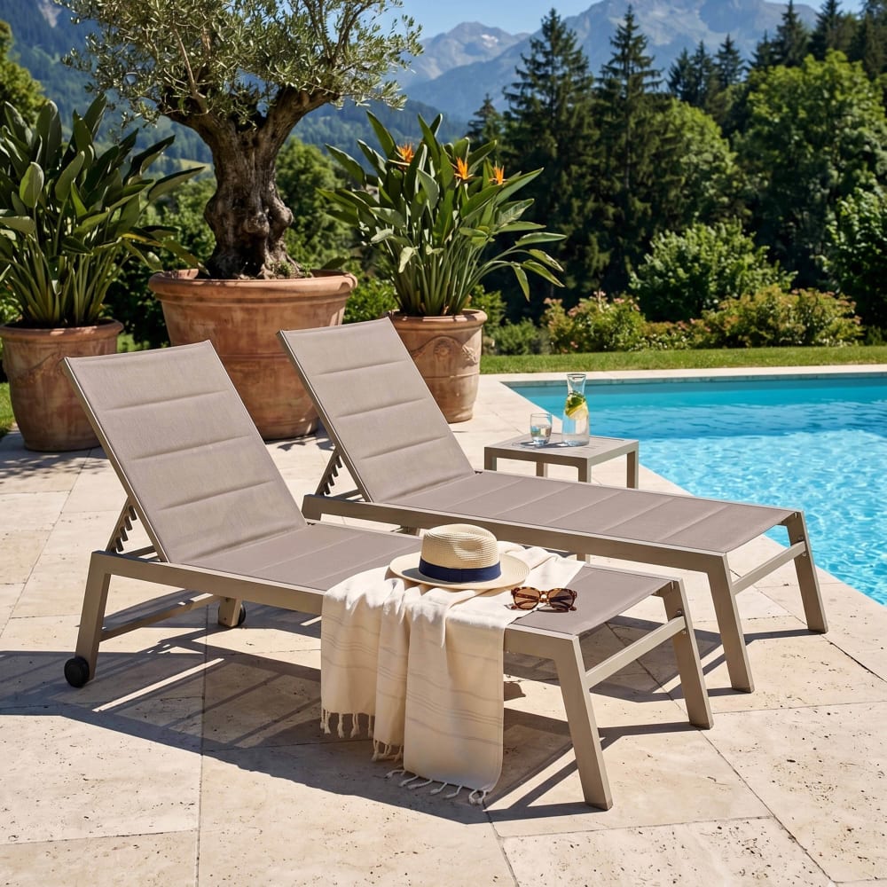 Lot de 2 bains de soleil en aluminium et textilène beige - Maisons du Monde