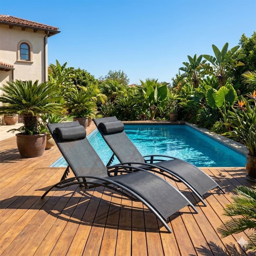 Lot de 2 transats empilables et ajustables en alu noir