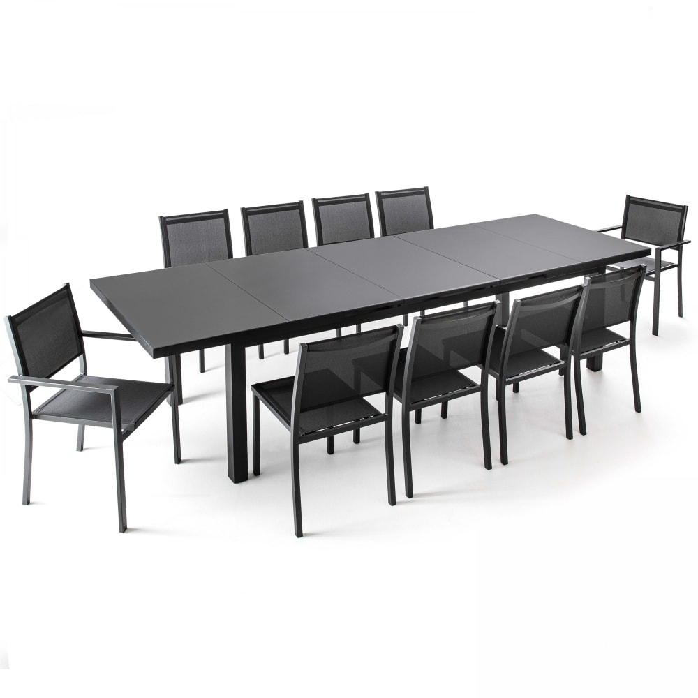 Ensemble table de jardin extensible 256-320 cm et 10 assises