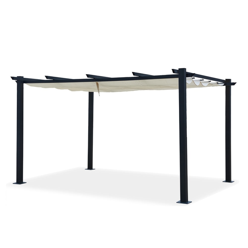 Tonnelle 3x4m avec toile rétractable en aluminium gris écru