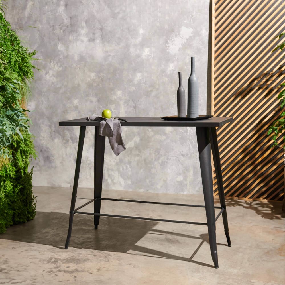 Table haute de jardin en métal noir mat noir