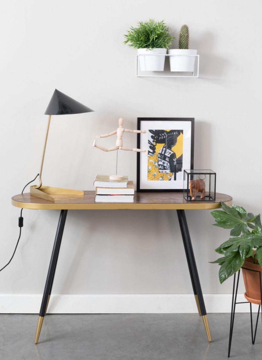 Consola art decó de madera de fresno con detalles dorados - Maisons du Monde