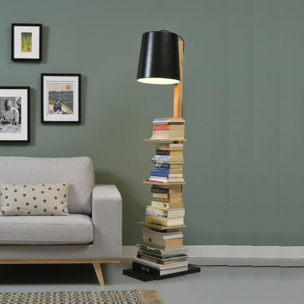 Lampadaire avec étagères métal/bois noir H168cm — vue 4