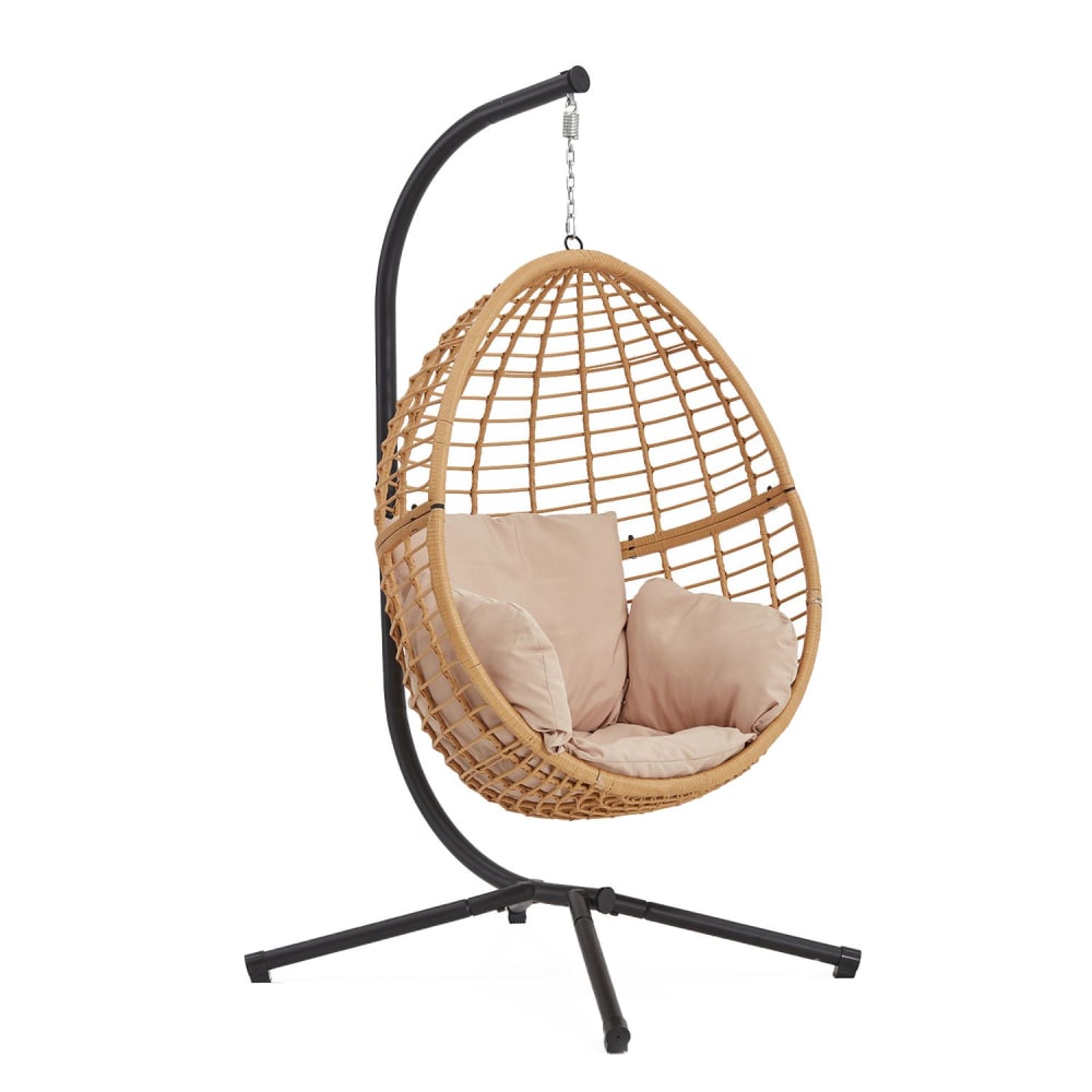 Sillón colgante de resina trenzada beige y negro. - Maisons du Monde