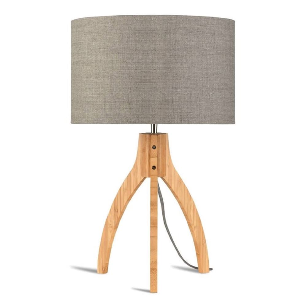 Lampe tripode bambou et lin naturel gris H54cm