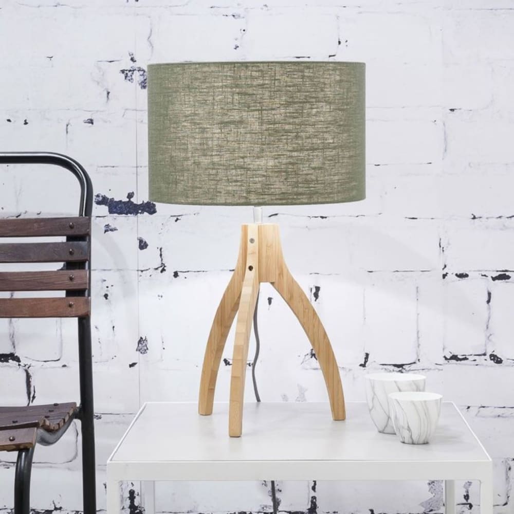 Lampe tripode bambou et lin naturel vert H54cm — vue 3