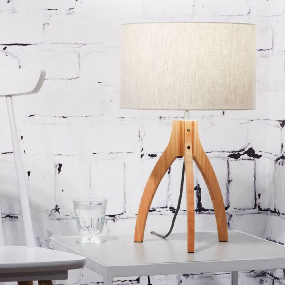 Lampe tripode bambou et lin naturel beige H54cm — vue 3