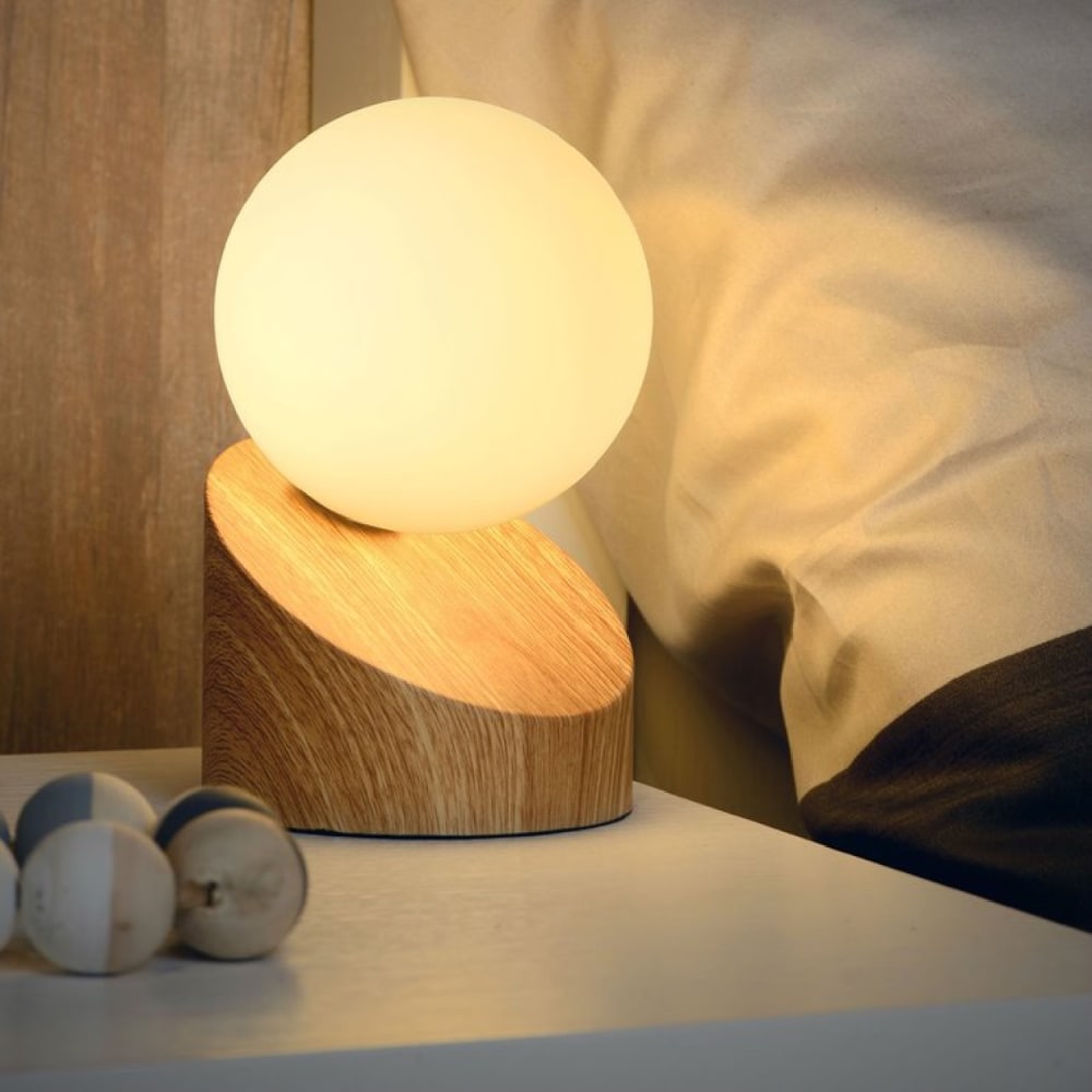 Lámpara interruptor táctil vidrio imitación madera claro diám:10cm - Maisons du Monde