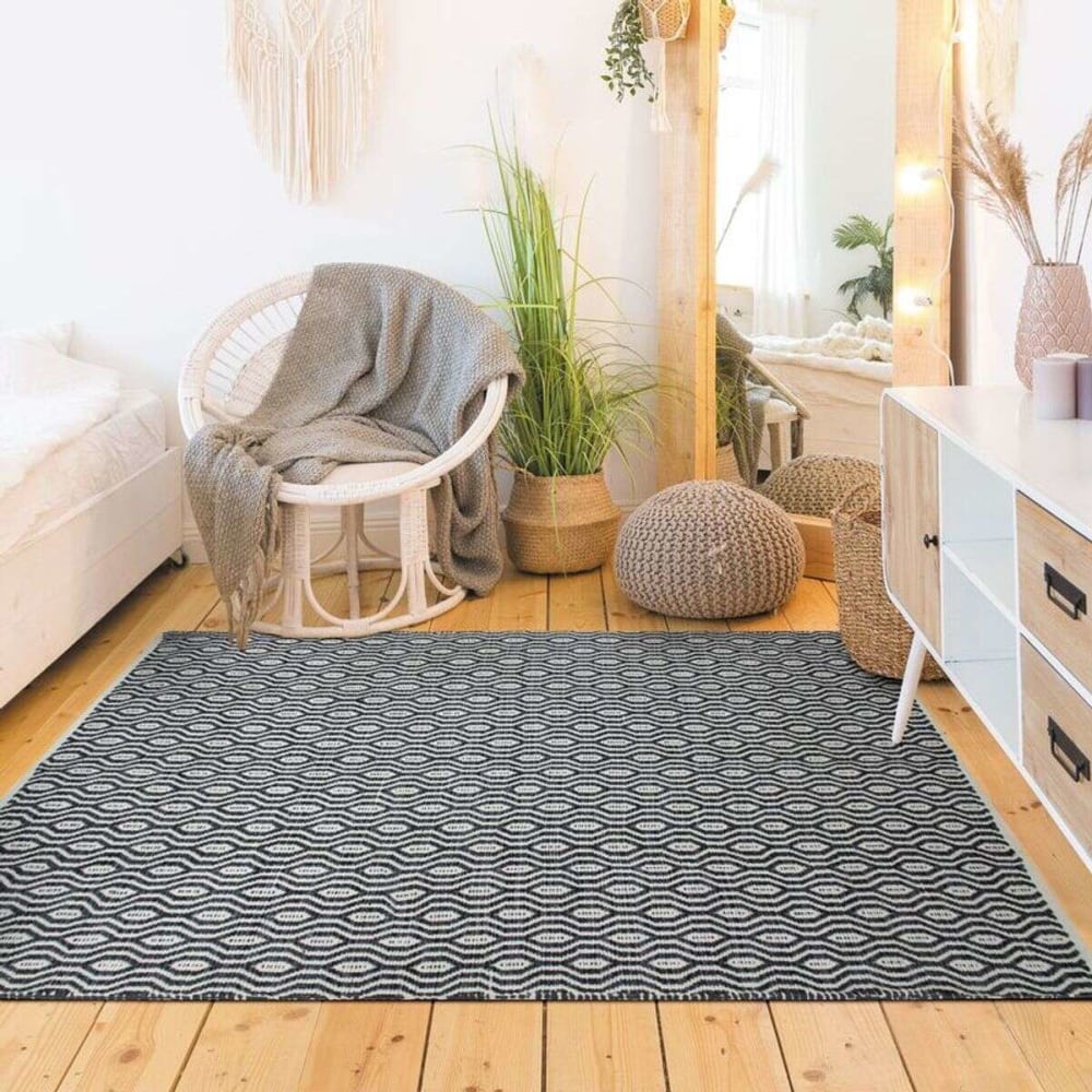 Tapis en coton géométrique écru-noir 120x170 — vue 3