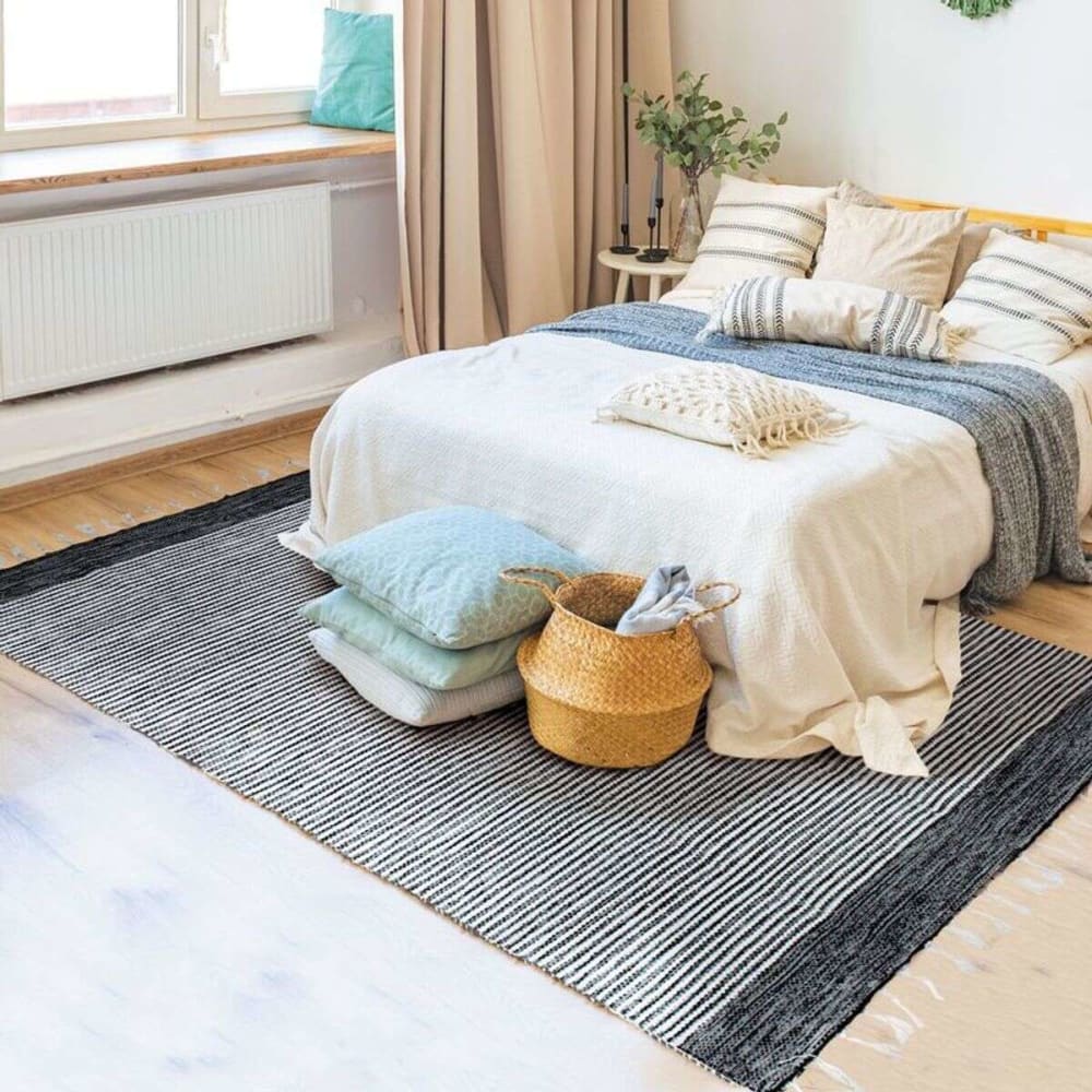 Tapis en coton bandes noir-gris-blanc 160x230 — vue 3