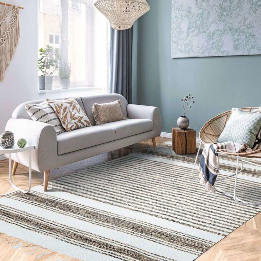 The Deco Factory Teppich aus Baumwolle mit Streifen, 190x290, beige und braun style seaside Weiß Baumwolle