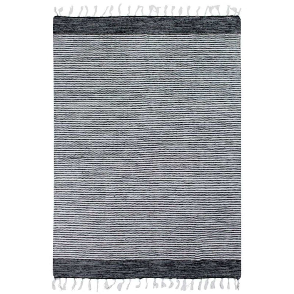 Tapis en coton bandes noir-gris-blanc 120x170