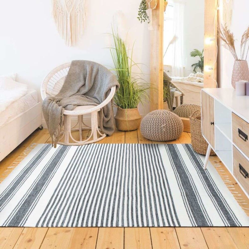 Tapis en coton lignes gris-blanc 120x170 — vue 3