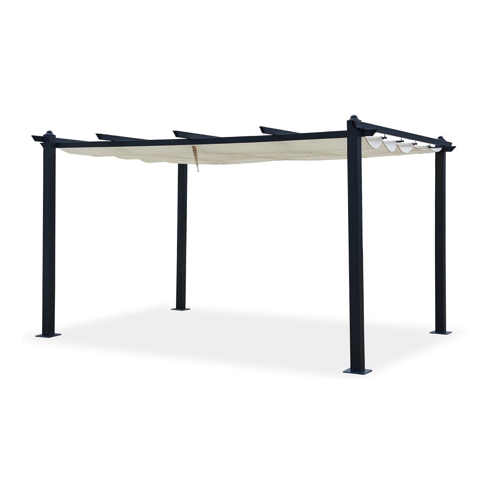 Pergola selbsttragend 3 x 4 m mit einziehbarer beige Markise -