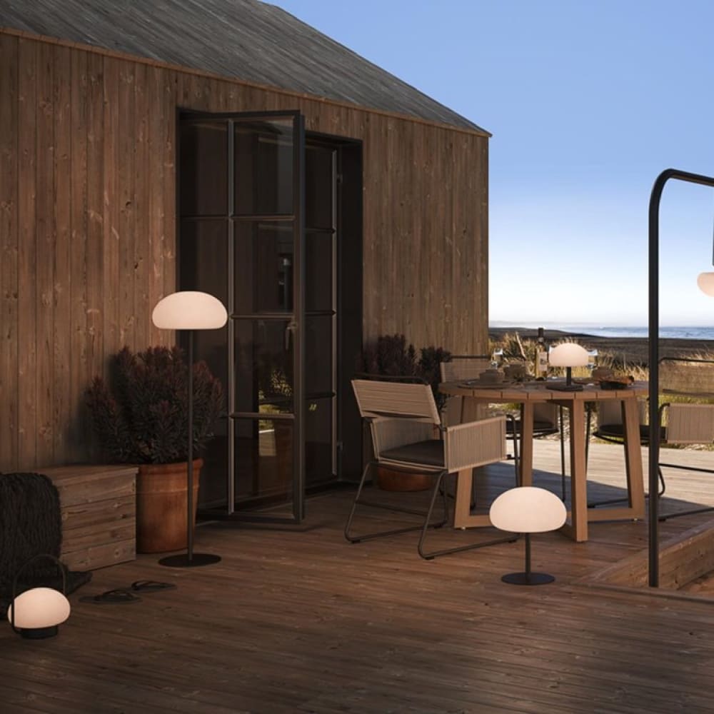 Lámpara de mesa exterior en metal negro diám:34cm - Maisons du Monde