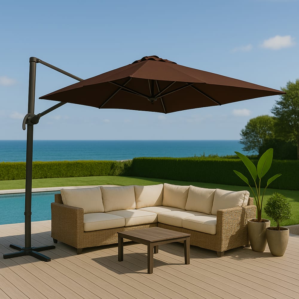 CASTILLO - Parasol déporté et rotatif chocolat D3,5m